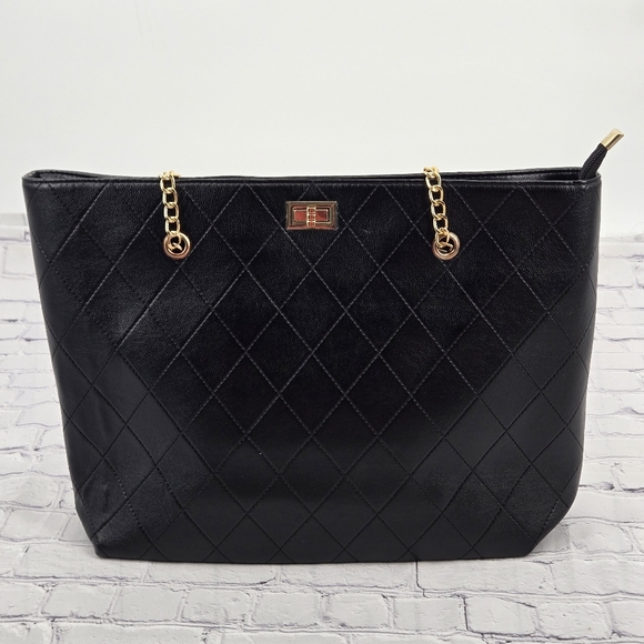 Elegant Black Quilted Tote Bag NWOT - Picture 1 of 7
